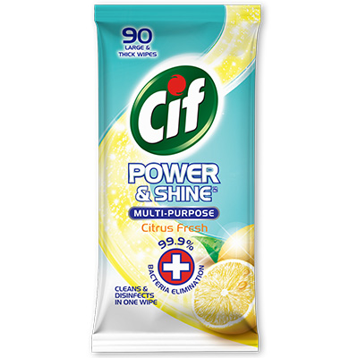 Cif Wipes Anti-Bacterial Citrus Fresh 90pc - With Cif Wipes Anti-Bacterial Citrus Fresh, you disinfect in one wipe